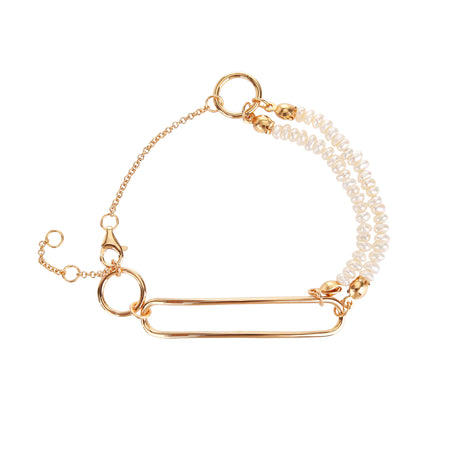 925 Sterling Silver Freshwater Pearl Bracelet – Champagne Gold Plated (16 + 2 cm) - Kiira