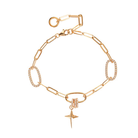 925 Sterling Silver White Zirconia Bracelet – Champagne Gold Plated (6 + 1 inch) - Kiira